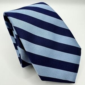 Tom James Mens Silk Tie Navy Blue Light Blue Striped Repp Luxury Designer
